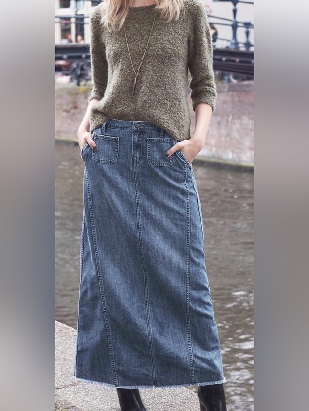 Wrap London Denim Maxi Skirt in Blue
